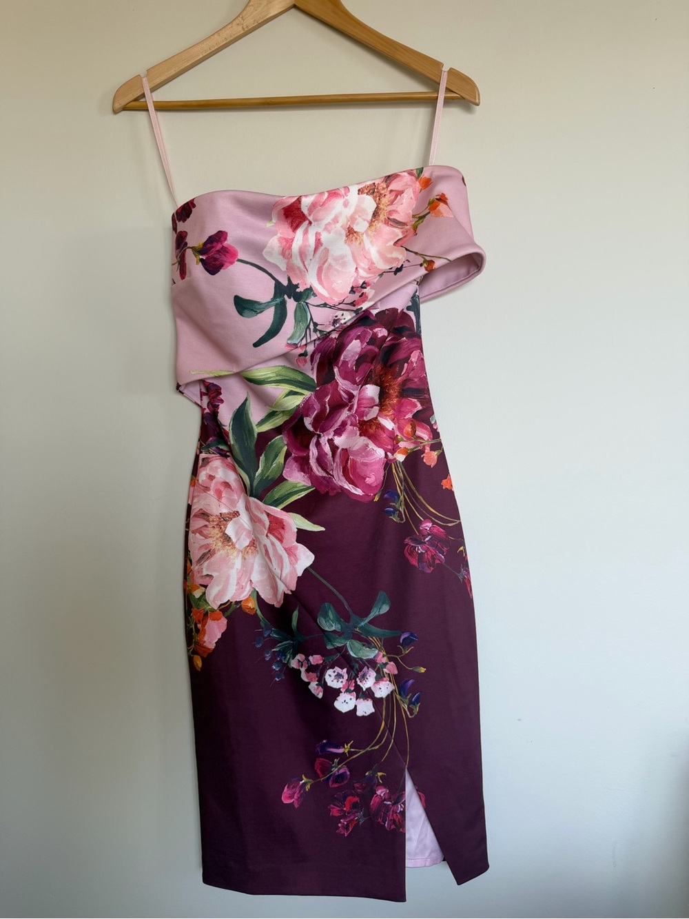 Ted Baker Pink and Plum One-Shoulder Floral Dress